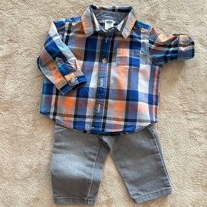 Old Navy Plaid Long Sleeve Shirt and Gray Skinny Jeans- 3-6 months- boys.